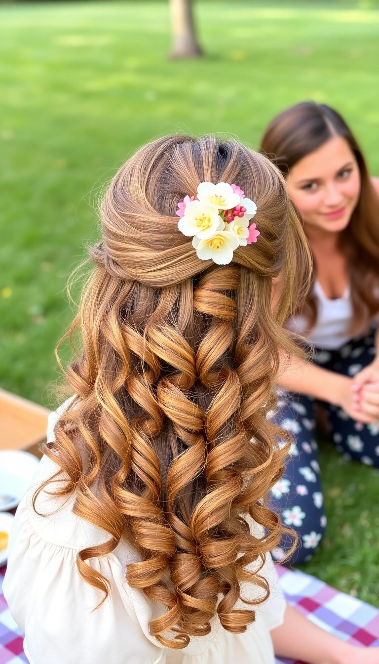 22 Gorgeous Medium-Length Curly Haircuts You'll Want to Try Right Now! - 9. Curly Half-Up, Half-Down