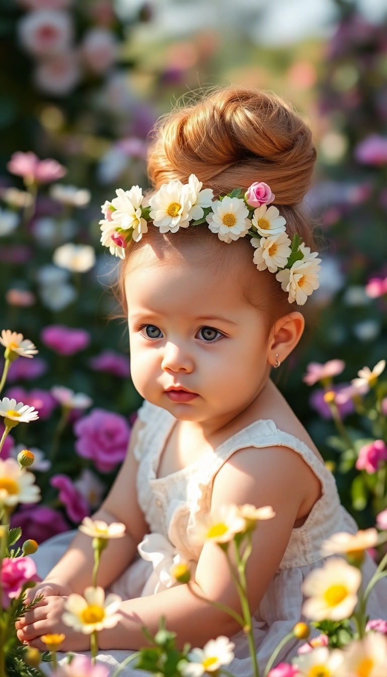 23 Unique and Creative Baby Haircuts That'll Make Them Stand Out! - 13. Flower Crown Updo