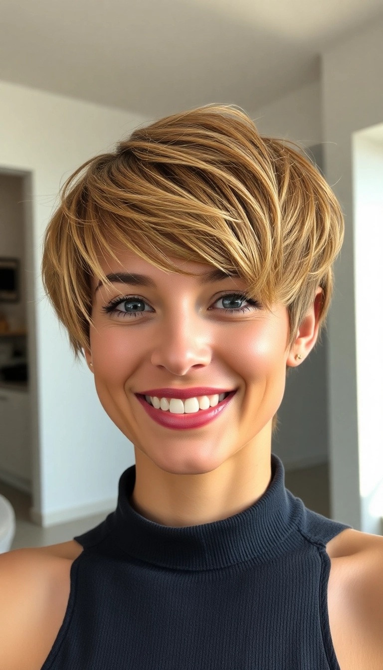 23 Flattering Short Hair with Bangs Styles for Round Faces (You'll Want to Try #7!) - 1. Textured Pixie Cut