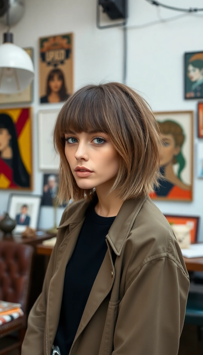 23 Flattering Short Hair with Bangs Styles for Round Faces (You'll Want to Try #7!) - 18. Shaggy Bob with Bangs