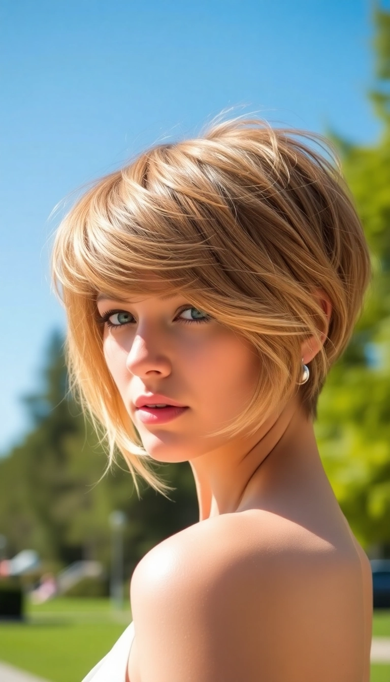 23 Flattering Short Hair with Bangs Styles for Round Faces (You'll Want to Try #7!) - 20. Short Hair with Feathered Bangs