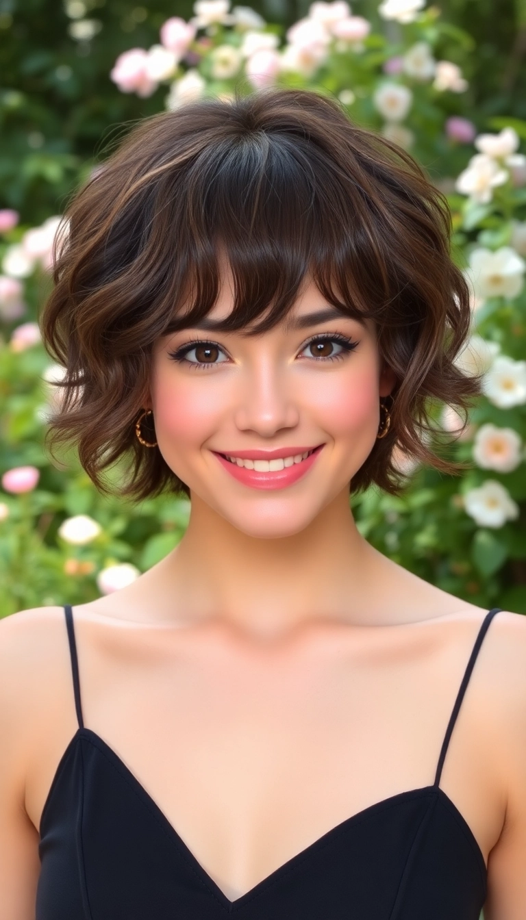 23 Flattering Short Hair with Bangs Styles for Round Faces (You'll Want to Try #7!) - 5. Wavy Short Hair with Curtain Bangs