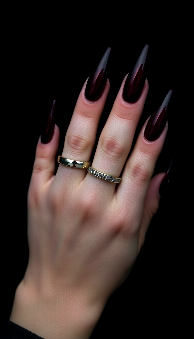 22 Stunning Burgundy Chrome Nail Ideas That Will Have Everyone Asking Where You Got Them! - 7. Burgundy Chrome Stiletto Nails