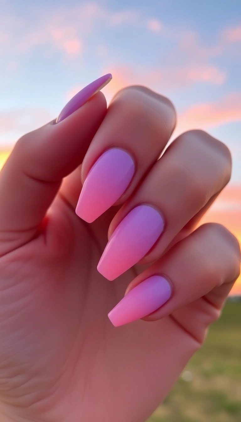 15 Lavender Acrylic Nails That Will Make You the Envy of Every Nail Lover! - 20. Lavender Sunset Nails