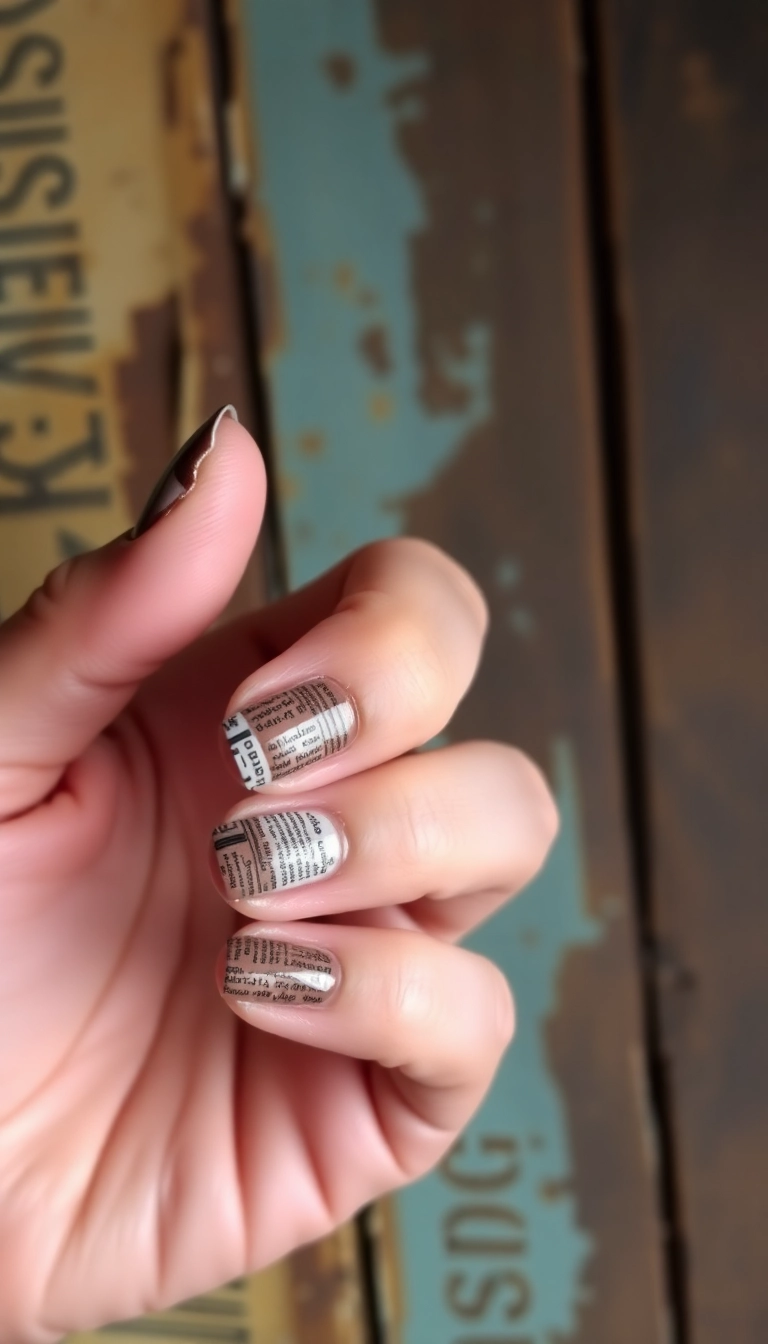 25 Trendy Chocolate Brown Nail Art Designs You Can't Miss! - 25. Chocolate Brown with Vintage Newspaper Print