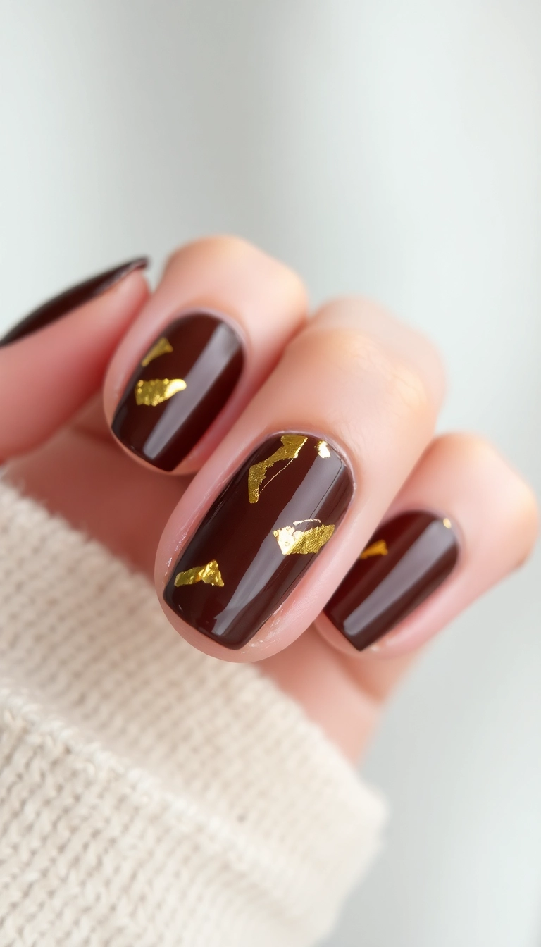 25 Trendy Chocolate Brown Nail Art Designs You Can't Miss! - 1. Classic Chocolate Brown with Gold Foil