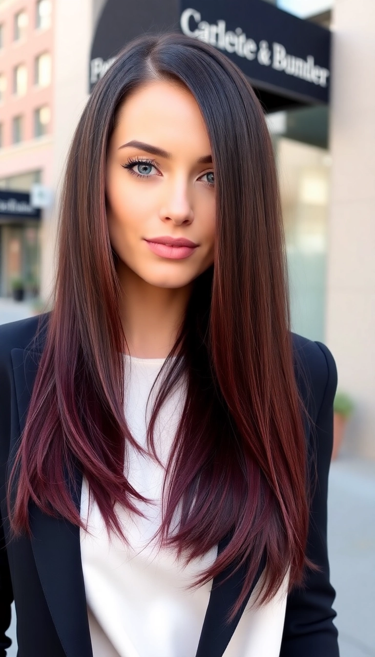 18 Stunning Low Maintenance Brunette Balayage Hair Ideas You Need to Try! - 24. Rich Burgundy Balayage