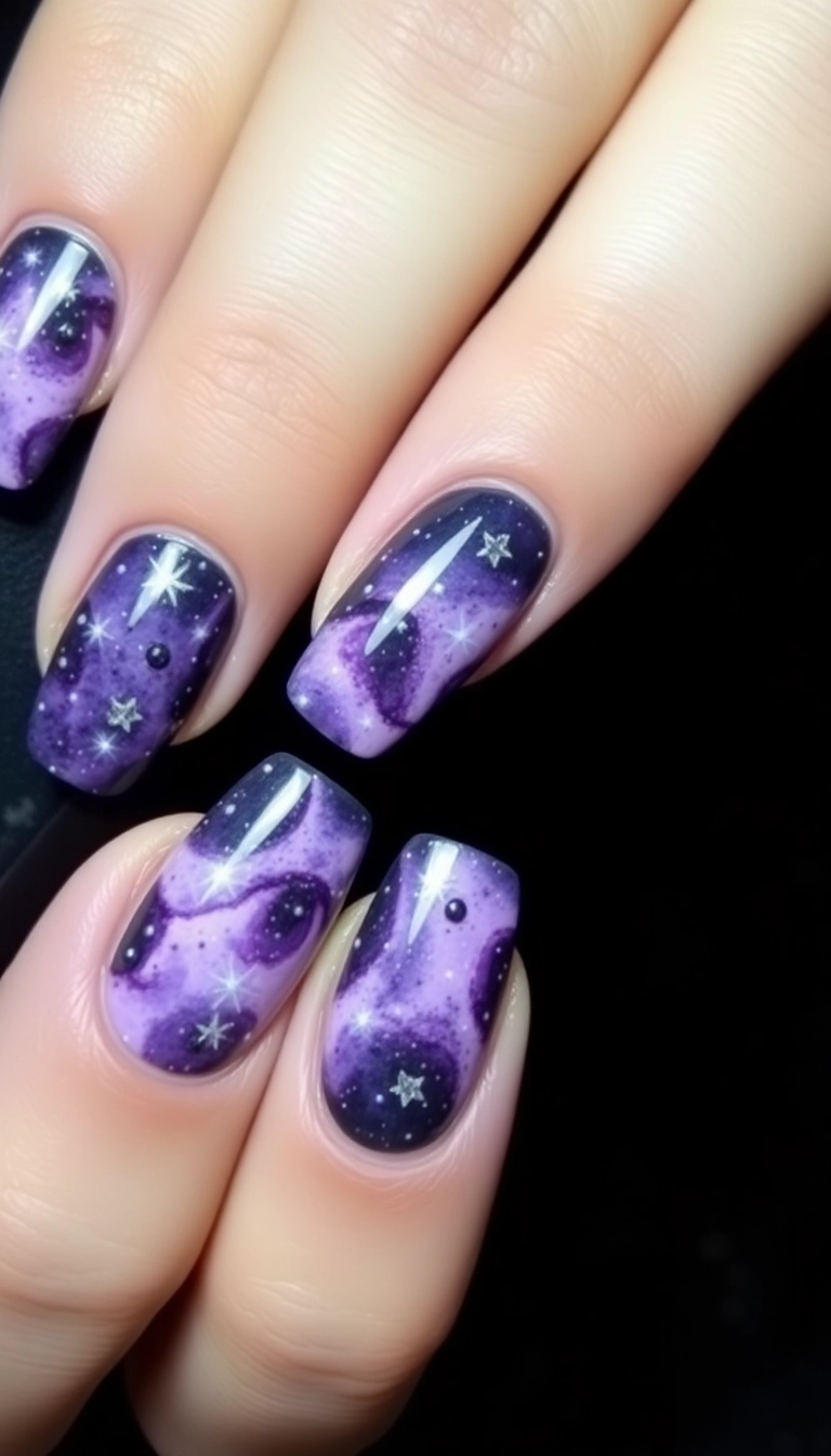 15 Lavender Acrylic Nails That Will Make You the Envy of Every Nail Lover! - 12. Lavender Galaxy Nails