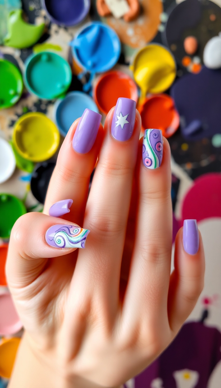 15 Lavender Acrylic Nails That Will Make You the Envy of Every Nail Lover! - 25. Lavender Artistic Swirls