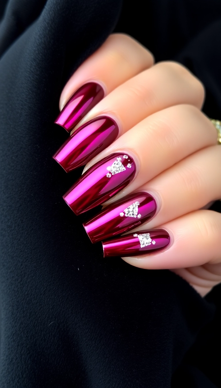 22 Stunning Burgundy Chrome Nail Ideas That Will Have Everyone Asking Where You Got Them! - 3. Burgundy Chrome with Glitter Accents