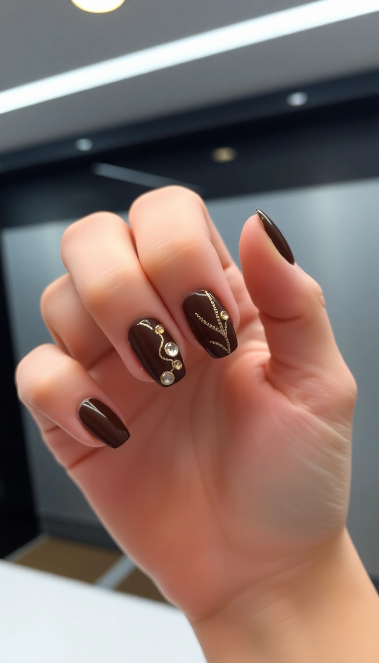 25 Trendy Chocolate Brown Nail Art Designs You Can't Miss! - 20. Chocolate Brown with Metallic Accents