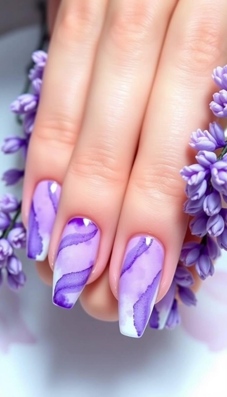 15 Lavender Acrylic Nails That Will Make You the Envy of Every Nail Lover! - 17. Lavender Watercolor Bliss