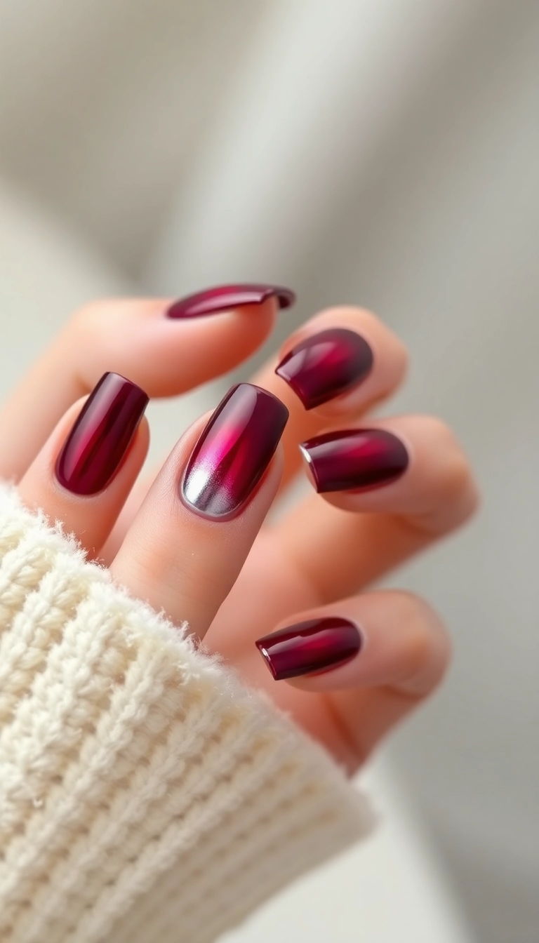 22 Stunning Burgundy Chrome Nail Ideas That Will Have Everyone Asking Where You Got Them! - 15. Gradient Burgundy to Chrome